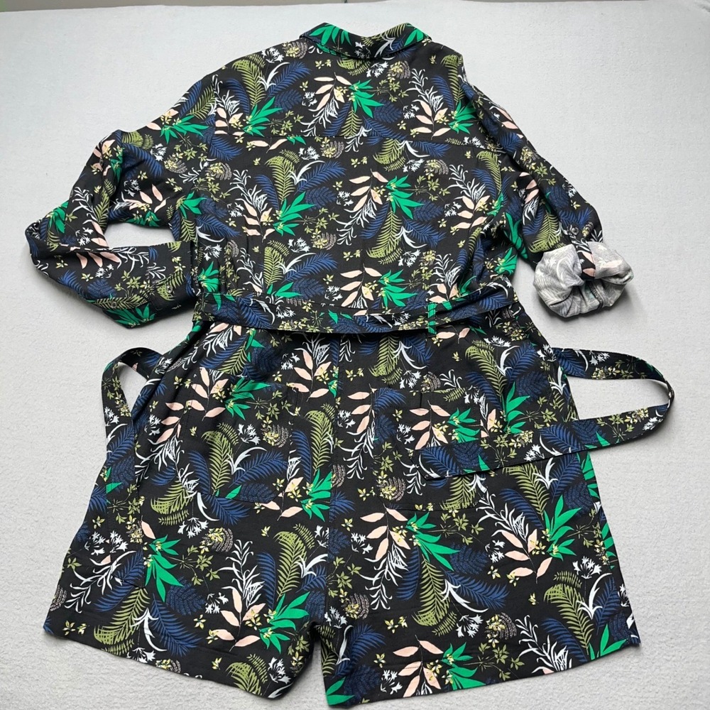 Boden‎ Womens Tropical Palm Leaf Long Sleeve Belted Romper Black Green US 14R